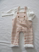 Noukie's , salopette + t-shirt lange mouw , creme met bruin , 12 maand 80