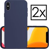 Hoes voor iPhone X Hoesje Back Cover Siliconen Case Hoes - Donker Blauw - 2x