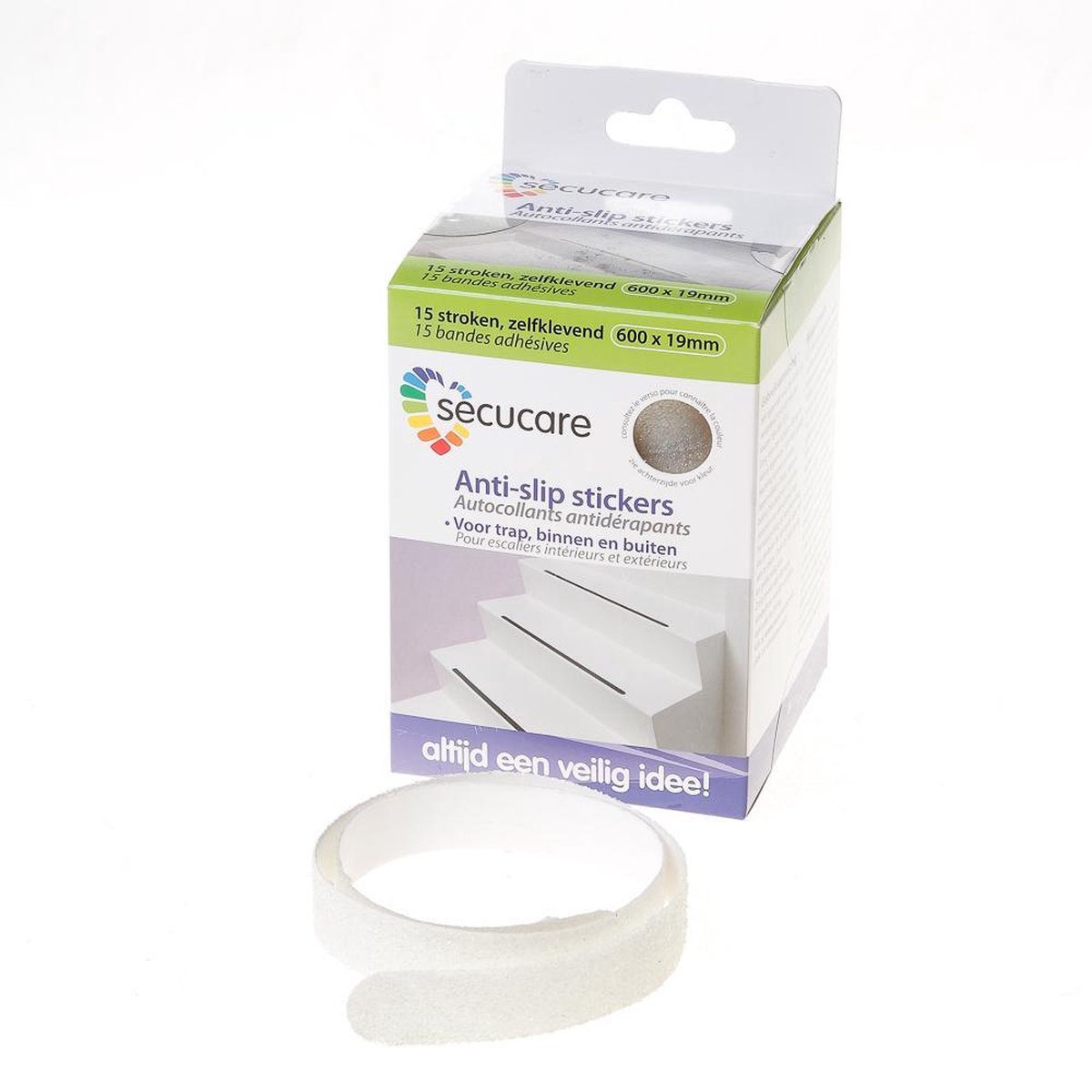 SecuCare Antislip sticker - langwerpig 16 x 600mm  transparant  binnen & buiten (trap  15 treden) - 8040.150.01 - SecuCare