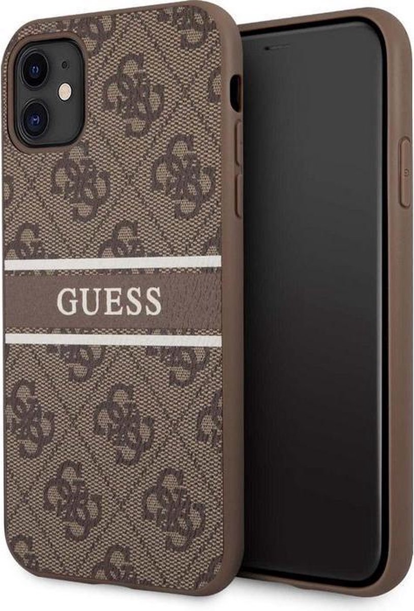 Guess 4G Printed Stripe Back Case - Geschikt voor Apple iPhone 11 (6.1") - Bruin
