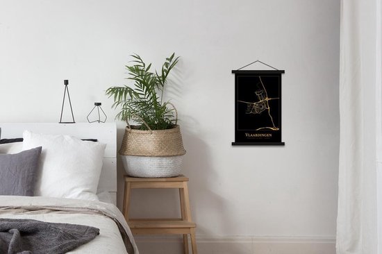 Posterhanger incl. Poster 40x60 cm - Schoolplaat - Kaart - Vlaardingen - Goud - Zwart - Textielposter - Zwarte latten