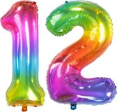 De Ballonnenkoning - Folieballon Cijfer 12 Yummy Gummy Rainbow - 86 cm