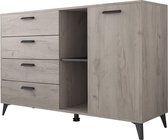 Dressoir Ursula - Licht eiken - Zwart - 137,5 cm - ACTIE