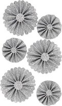 rosettes Glitter papier 35/50 mm zilver 6 stuks