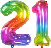 De Ballonnenkoning - Folieballon Cijfer 21 Yummy Gummy Rainbow - 86 cm