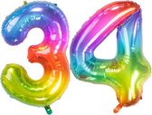 De Ballonnenkoning - Folieballon Cijfer 34 Yummy Gummy Rainbow - 86 cm