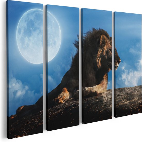 Artaza Canvas Schilderij Vierluik Leeuw Tijdens Volle Maan - 80x60 - Foto Op Canvas - Canvas Print