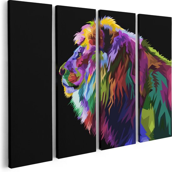 Artaza Toile Peinture Quadriptyque Lion Coloré - Abstrait - Couleur - 80x60 - Photo Sur Toile - Impression sur Toile