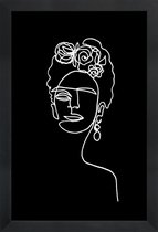 JUNIQE - Poster met houten lijst Frida BW -13x18 /Wit & Zwart