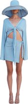 Blauwe Crop Top Dames met Bat-Wing Lange Mouw - Flexibele en Koppelbare Blouse Dames Volwassen - Longsleeve Wrap Top - Jurken voor Vrouwen van Katoen - Zomerjurken / Strandjurk - Kleiding Dam