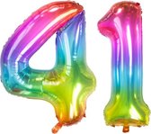 De Ballonnenkoning - Folieballon Cijfer 41 Yummy Gummy Rainbow - 86 cm