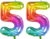 De Ballonnenkoning - Folieballon Cijfer 55 Yummy Gummy Rainbow - 86 cm