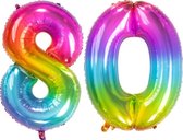 De Ballonnenkoning - Folieballon Cijfer 80 Yummy Gummy Rainbow - 86 cm