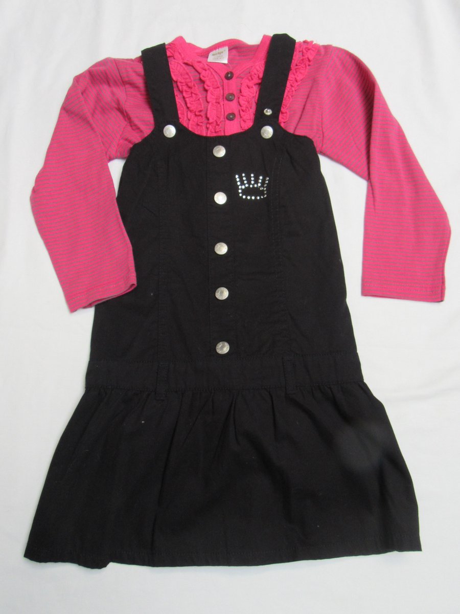 dirkje , meisjes , overgooier zwart + t-shirt fuchia met grijst , 4 jaar 104