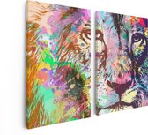Artaza Canvas Schilderij Tweeluik Gekleurde Leeuw - Abstract - 80x60 - Foto Op Canvas - Canvas Print