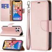 Litchi-textuur Pure Color Horizontale Flip Lederen Case met Houder & Kaartsleuven & Portemonnee & Lanyard Voor iPhone 13 mini (Rose Gold)