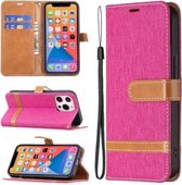 Kleuraanpassing Denim Textuur Horizontale Flip Leren Case met Houder & Kaartsleuven & Portemonnee & Lanyard Voor iPhone 13 (Rose Red)