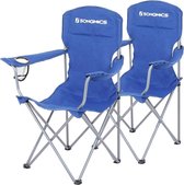 SONGMICS Campingstoel, set van 2, inklapbaar, comfortabel, klapstoel met robuust frame, belastbaar tot 150 kg, met flessenhouder, outdoor stoel, blauw GCB08BU, XL