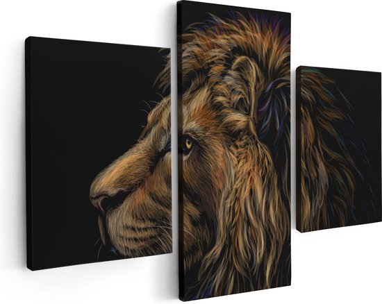 Artaza - Triptyque de peinture sur toile - Lion dessiné - Tête de lion - Couleur - 90 x 60 - Photo sur toile - Impression sur toile