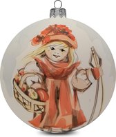 Fairy Glass - Meisje met appelmandje - Handbeschilderde Kerstbal - Mond geblazen glas - 10cm
