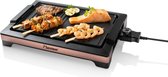 Bestron elektrische tafelgrill voor 4 Personen, teppanyaki Bakplaat met afneembare grillplaat en twee grilloppervlakken, met antiaanbaklaag, 2.000 Watt, zwart/koper