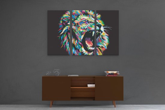 Artaza - Triptyque de peinture sur toile - Lion coloré - Tête de lion - Abstrait - 120x80 - Photo sur toile - Impression sur toile