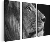 Artaza Canvas Schilderij Drieluik Leeuw - Leeuwenkop - Zwart Wit - 120x80 - Foto Op Canvas - Canvas Print