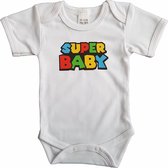 Witte romper met "Super baby" - maat 80 - babyshower, zwanger, cadeautje, kraamcadeau, grappig, geschenk, baby, tekst, bodieke, gamen