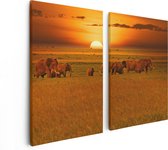 Artaza Canvas Schilderij Tweeluik Olifanten In Het Wild - Zonsondergang - 80x60 - Foto Op Canvas - Canvas Print