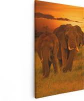Artaza Canvas Schilderij Olifanten In Het Wild - Zonsondergang - 80x120 - Groot - Foto Op Canvas - Canvas Print