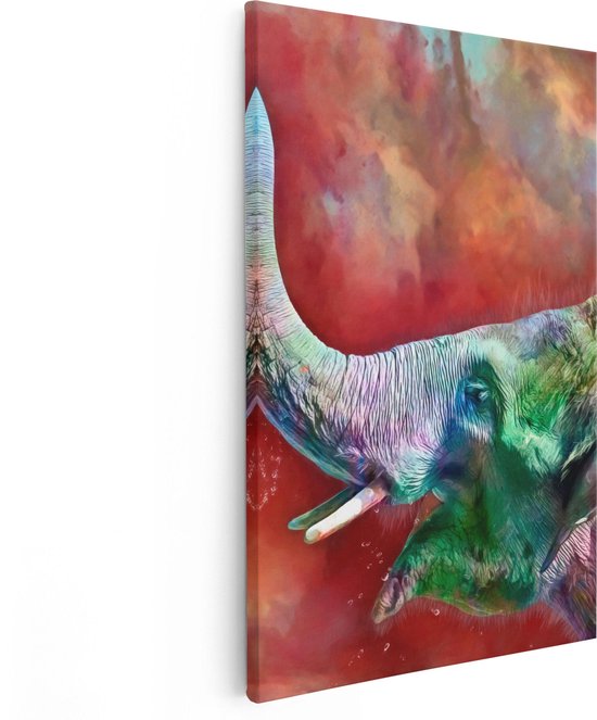 Artaza Canvas Schilderij Getekende Vrolijke Olifant - Abstract - 80x120 - Groot - Foto Op Canvas - Canvas Print