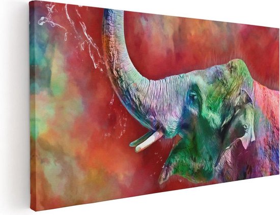 Artaza Canvas Schilderij Getekende Vrolijke Olifant - Abstract - 120x60 - Groot - Foto Op Canvas - Canvas Print