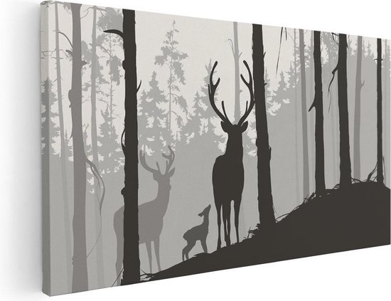 Artaza Canvas Schilderij Herten In Het Bos - Silhouet  - 120x60 - Groot - Foto Op Canvas - Canvas Print