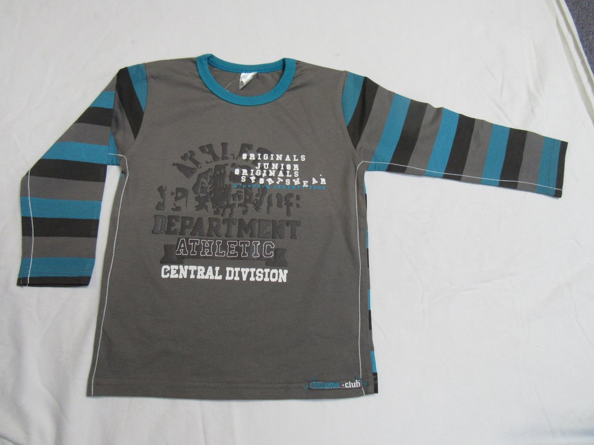 dirkje, jongen, t-shirt lange mouw , taupe /turquoise , 104 - 4 jaar