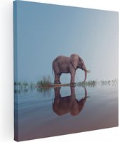 Artaza Canvas Schilderij Olifant Bij Het Water - 50x50 - Foto Op Canvas - Canvas Print