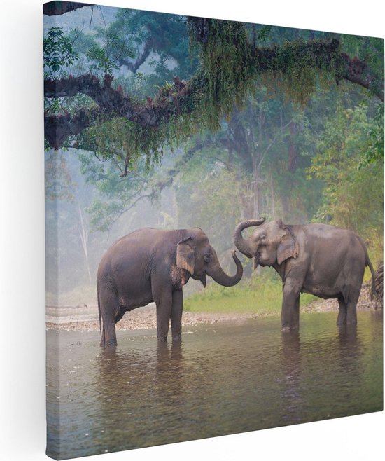 Artaza - Peinture Sur Toile - Deux Éléphants Dans L' Water - 60x60 - Photo Sur Toile - Impression Sur Toile