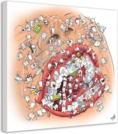 Tandarts Cartoon op canvas - Roland Hols - Gebitszorg - 90 x 90 cm - Houten frame 4 cm dik - Orthodontist - Mondhygiënist