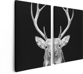 Artaza Canvas Schilderij Tweeluik Hertenkop - Zwart Wit - 80x60 - Foto Op Canvas - Canvas Print