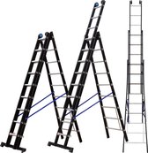 ALDORR Professional 3-delige Uitgebogen Reformladder 3x9 - Hoogte 5,90 meter - Extra stabiel door uitgebogen bomen - Zwart