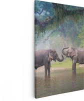 Artaza Canvas Schilderij Twee Olifanten In Het Water - 40x60 - Poster Foto op Canvas - Canvas Print