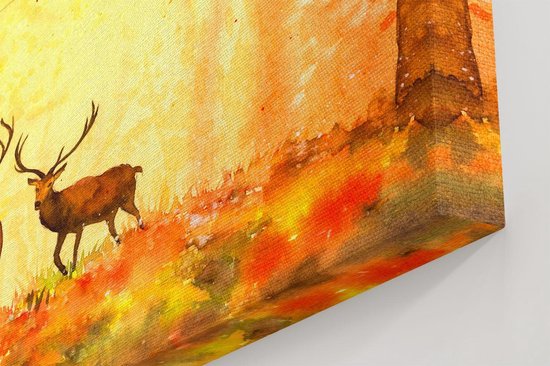 Artaza Peinture sur Toile Cerf Dessiné Dans La Forêt - Automne - 90x90 - Groot - Tableau sur Toile - Impression sur Toile