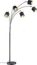 LED Vloerlamp - Torna Torry - E14 Fitting - 5-lichts - Rond - Mat Zwart/Goud - Aluminium - Max. 28W