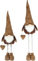 Pluche gnome/dwerg decoratie pop/knuffel bruin met telescopische benen 83 tot 120 cm - Kerstgnomes/kerstdwergen/kerstkabouters