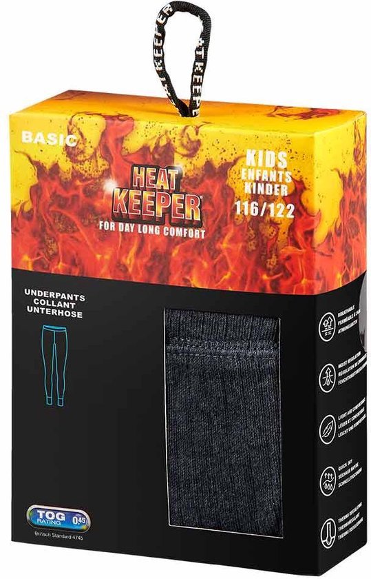 Verpakking van Heat Keeper thermo onderbroek met vlammenprint. Kindermaat 116/122.