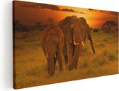 Artaza Canvas Schilderij Olifanten In Het Wild - Zonsondergang - 40x20 - Klein - Foto Op Canvas - Canvas Print