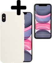 Hoes voor iPhone X Hoesje Wit Siliconen Case Met Screenprotector - Hoes voor iPhone X Hoesje Hoes met Screenprotector - Wit