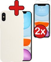 Hoesje Geschikt voor iPhone Xs Hoesje Siliconen Case Hoes Met 2x Screenprotector - Hoes Geschikt voor iPhone Xs Hoes Cover Case - Wit.