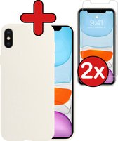 Hoes voor iPhone Xs Hoesje Siliconen Case Cover Met 2x Screenprotector - Hoes voor iPhone Xs Hoesje Cover Hoes Siliconen Met 2x Screenprotector - Wit