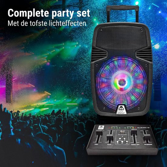 iDance Groove-420DJ Party Speaker – Bluetooth Speaker met DJ Mengpaneel en Discolicht – 500 Watt – Karaoke Set - Met 2 Draadloze Microfoons - iDance