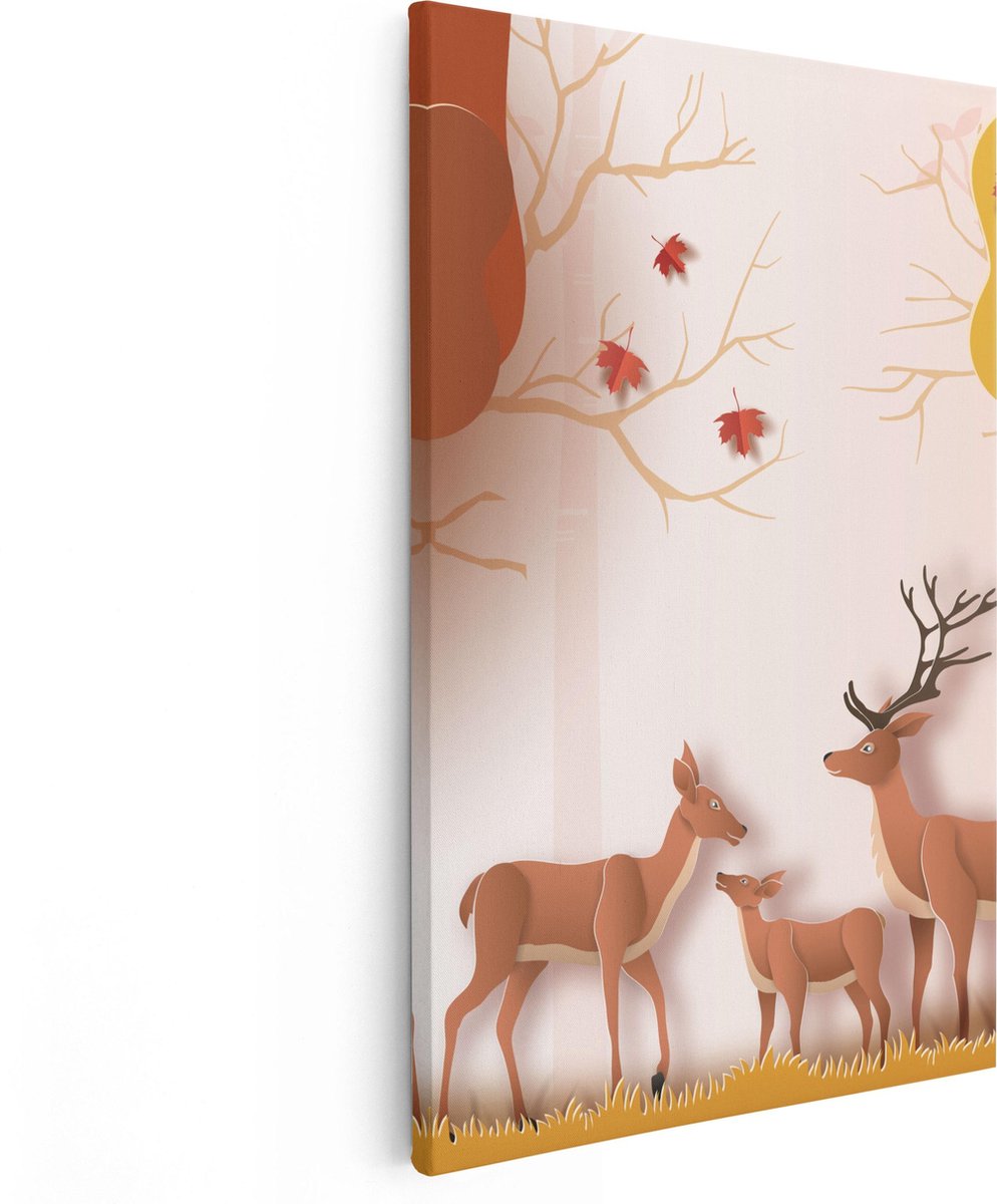 Artaza Canvas Schilderij Herfst Bos - 20x30 cm - Klein - Wanddecoratie Hert - Muurdecorati